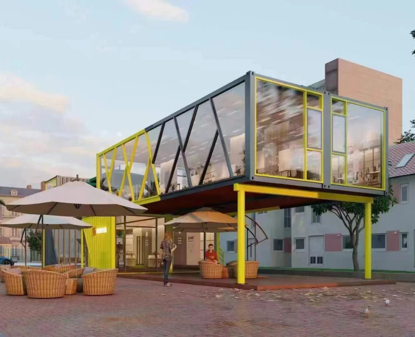 Sunroom 40FT 20FT Prefab Container Houses, Green Modular Tiny Houseboat Boat Glass Sun Room Mobile Home .Prefab Box House