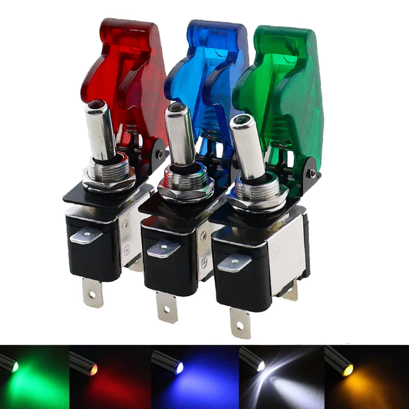 1set Auto Car Boat Truck ASW-07D Led Toggle Switch With Safety Aircraft Flip Up Cover Red Blue Green Yellow White 12V20A