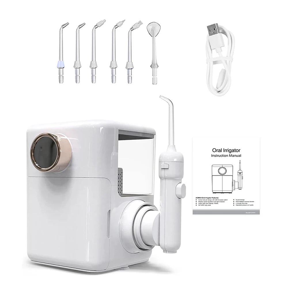 360° Rotatable Oral Irrigator Tabletop Water Flosser Rechargeable IPX5 Adjustable Pulse Water Pressure Teeth Cleaning Care Tool