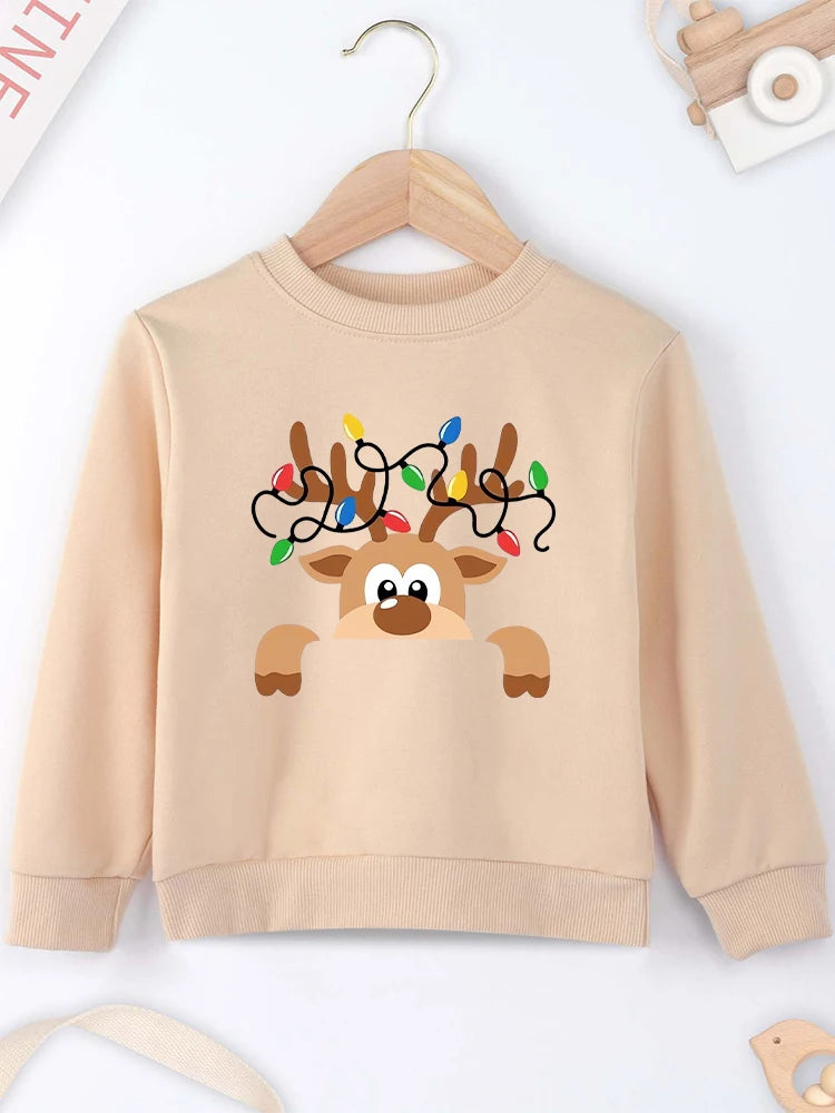 Cute Christmas Reindeer Baby Clothes 2-14 Years Boy Girl Sweatshirt Fashion Kawaii Harajuku Xmas Vibe Kids Hoodie Cheap Hot Sale