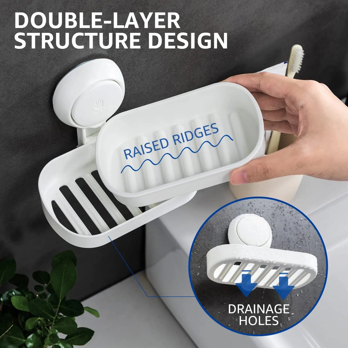 TAILI Soap Dish for Shower Waterproof Shower Soap Holder Heavy Duty Soap Dish No Drilling Soap Holder for Bathroom Kitchen Sink