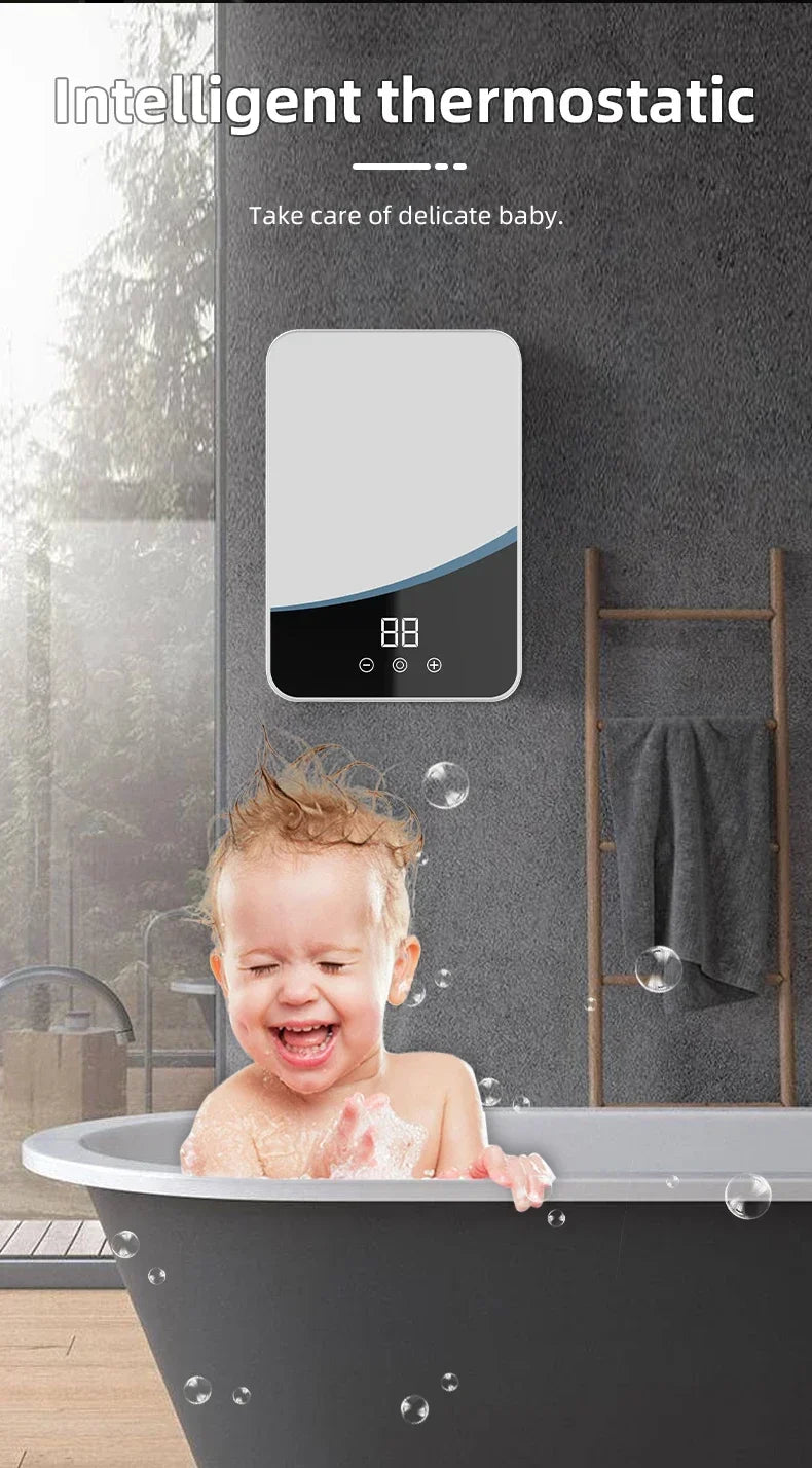 Tankless Mini Hot Water Heater Thermostatic Washing Heating System with Digital Display for Home Kitchen Bathroom