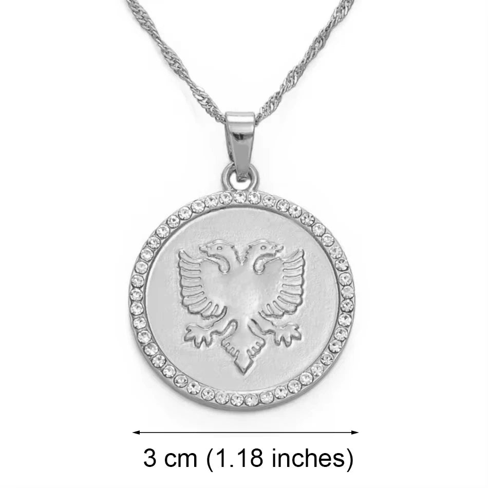 Anniyo 3cm Round Albania Eagle Pendant Necklace Gold Color Charms Metal Jewelry Traditional Albanian Ornaments #231706