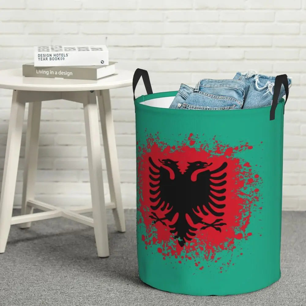 Albania Laundry Basket Foldable Albanian Pride Clothes Hamper for Baby Kids Toys Storage Bin