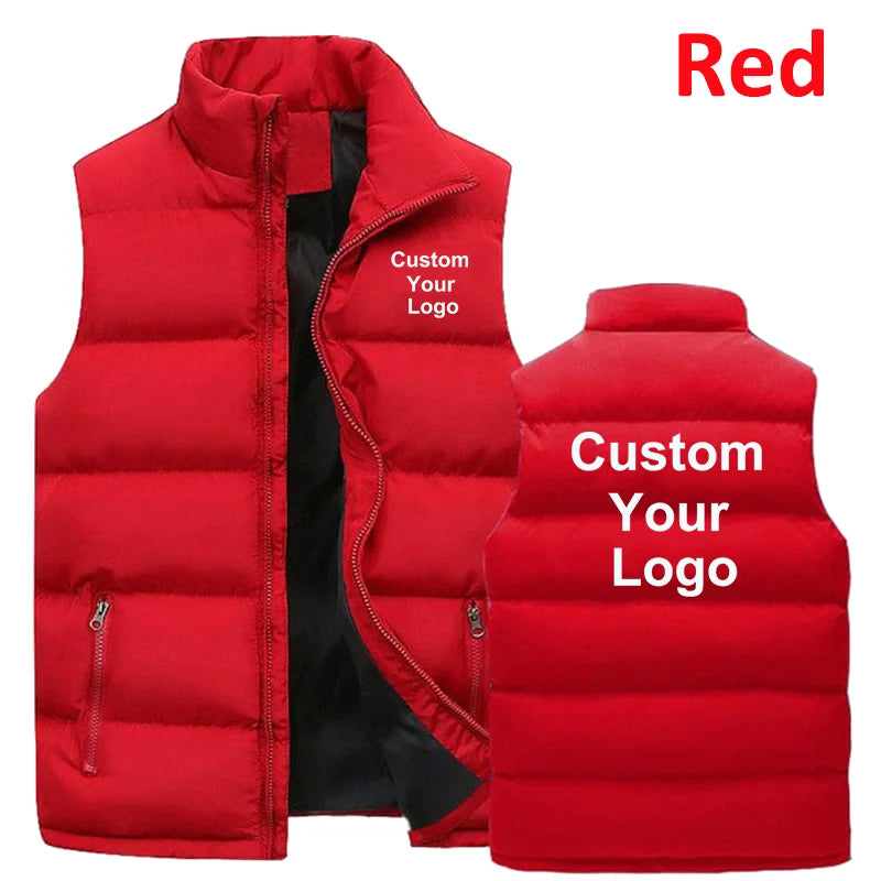 Men's Custom Your Logo Zipper Warm Vest Casual Sports Stand Collar Sleeveless Jacket Winter Down Vest