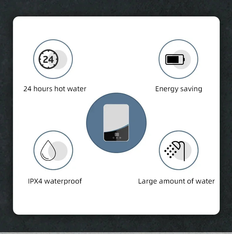 Tankless Mini Hot Water Heater Thermostatic Washing Heating System with Digital Display for Home Kitchen Bathroom