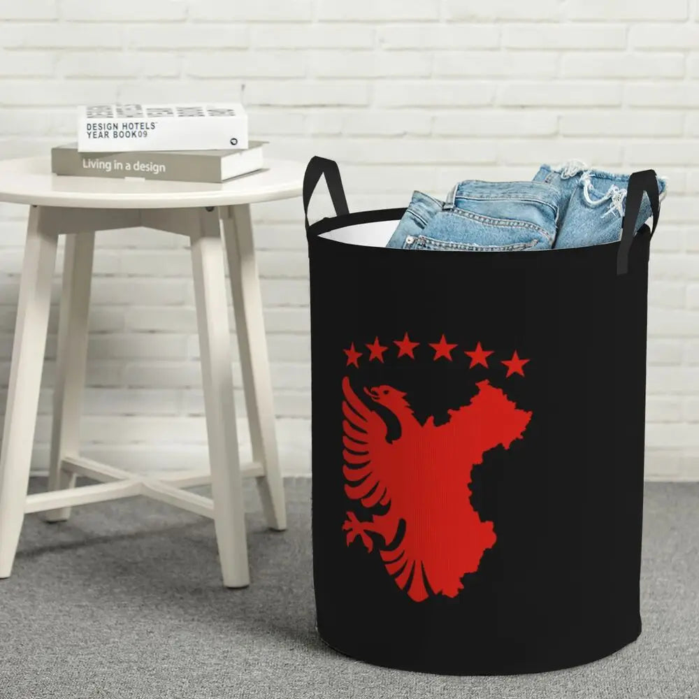 Albania Laundry Basket Foldable Albanian Pride Clothes Hamper for Baby Kids Toys Storage Bin
