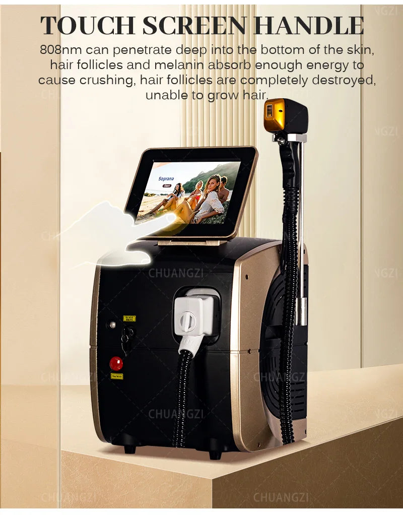 Professional Diode Ice Titanium Laser Body Hair Removal Machine 3 Wavelength 755/808/1064nm Face Hair Remove for Salon Epilator