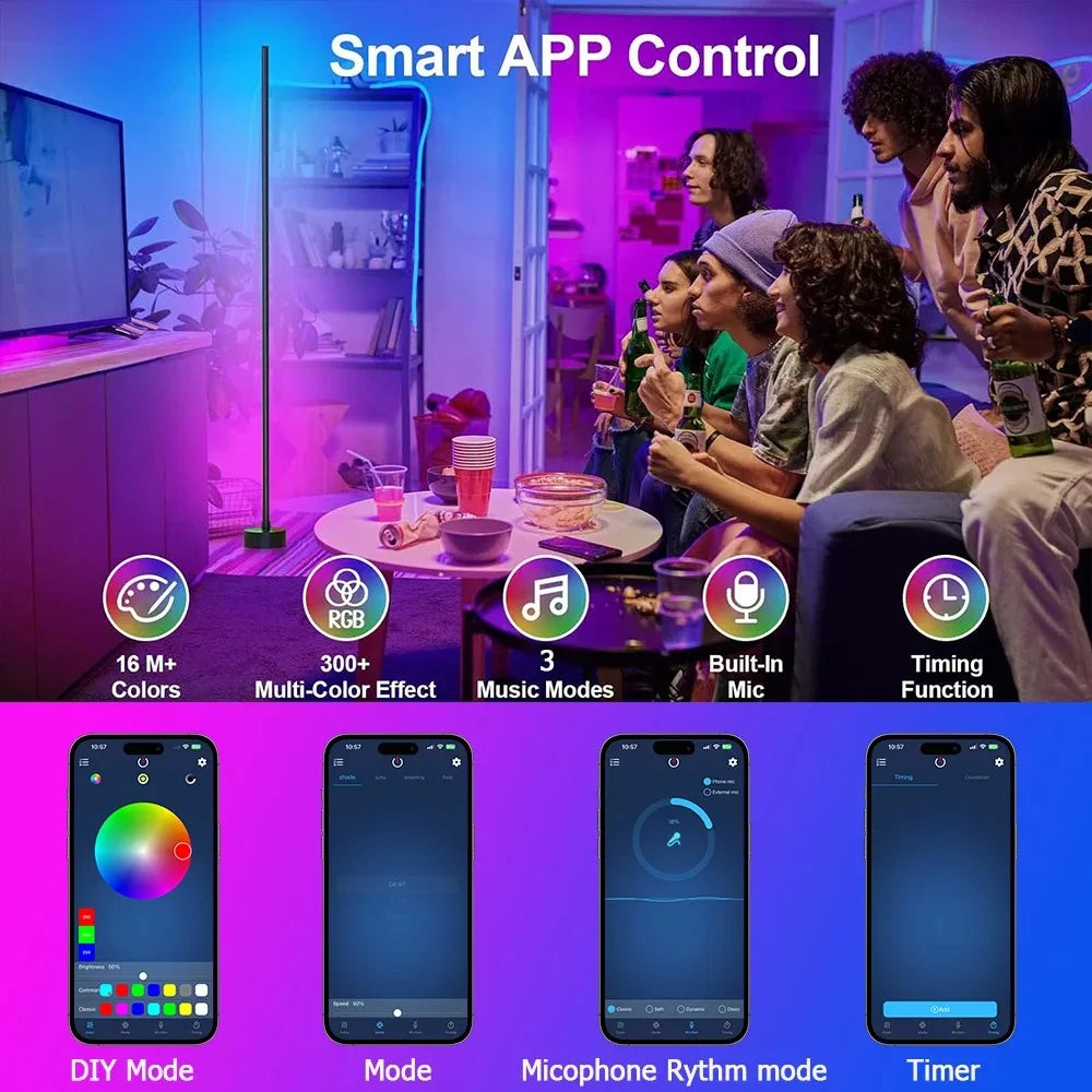 Smart RGB Dream Color Floor Lamp with Music Sync Modern 16 Million Color Changing Standing Mood Light with APP & Remote Control