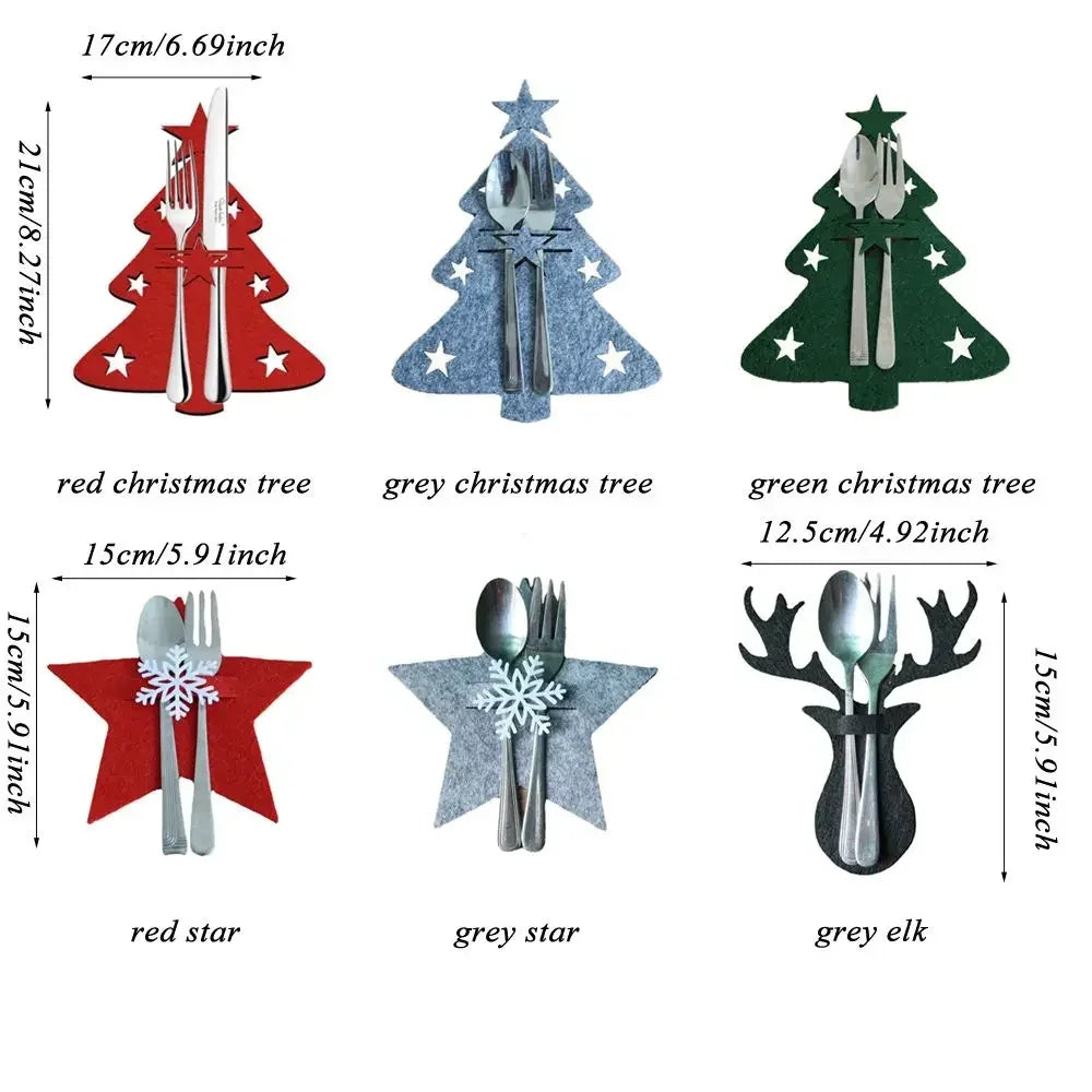 Christmas Tree Cutlery Knife Fork Covers Table Decor Elk Xmas Tableware Pocket Holder Bags New Year Party Decorations