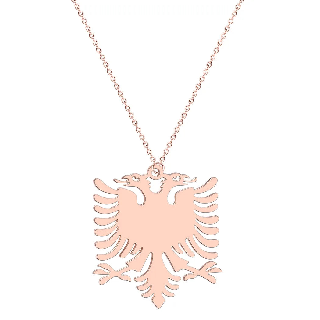 Stainless Steel Albanian Double Headed Eagle Necklace Russian Albania Flag Eagle Pendants Emblem Ethnic Jewelry Gifts Choker