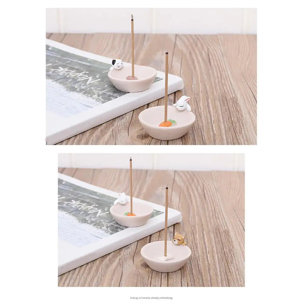 Cartoon Animal Incense Seat Small Incense Burner Incense Indoor Home Office Ornaments Animal Theme Cat Incense Stick Holder