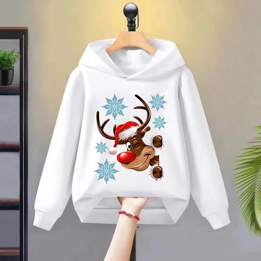 Christmas deer multi-color casual jacket pullover sweatshirt top, autumn and winter clothing quality hoodie cartoon children's