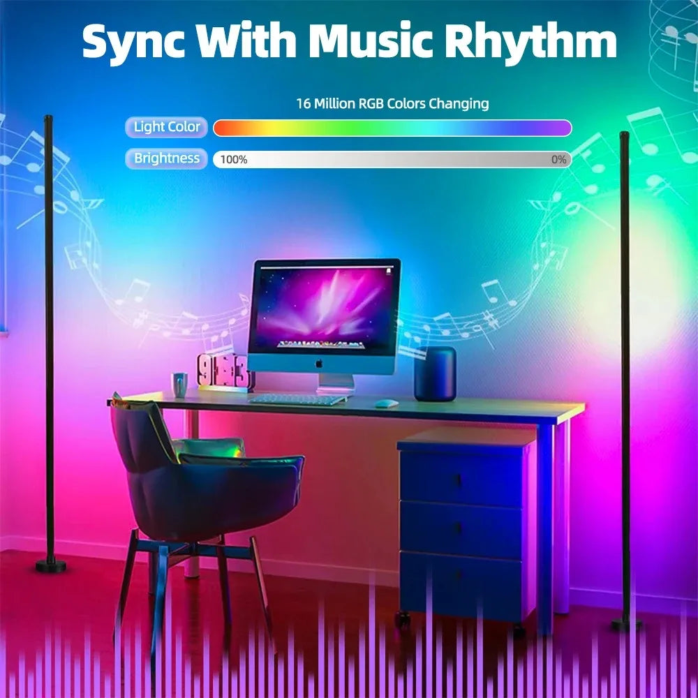 Smart RGB Dream Color Floor Lamp with Music Sync Modern 16 Million Color Changing Standing Mood Light with APP & Remote Control
