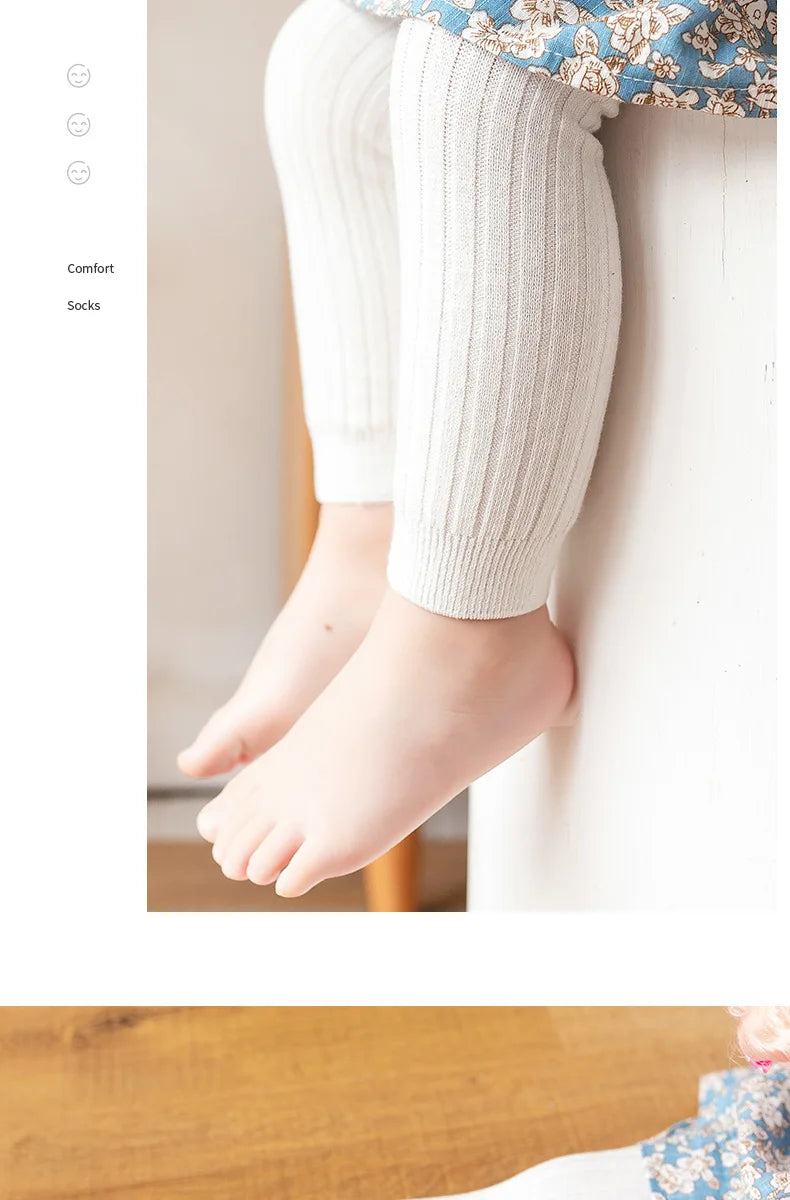 Spring Autumn Baby Children Leggings Soild Color Cotton Ribbed Pants Kids Stretch Knitting Trousers Girls Versatile Cropped Pant