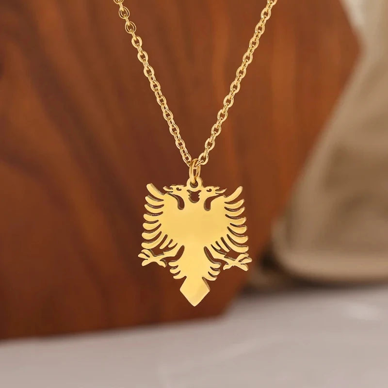 Stainless Steel Necklaces Albania Eagle Pendant Coat of Arms Double Headed Eagle Choker Male Chain Necklace For Women Jewelry