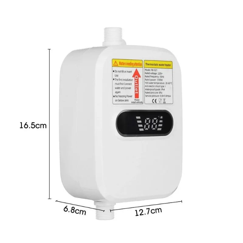 3500W Mini Instant Electric Water Heater Bathroom Kitchen Tankless Hot Water Heater Tap Temperature Display Faucet Shower Set