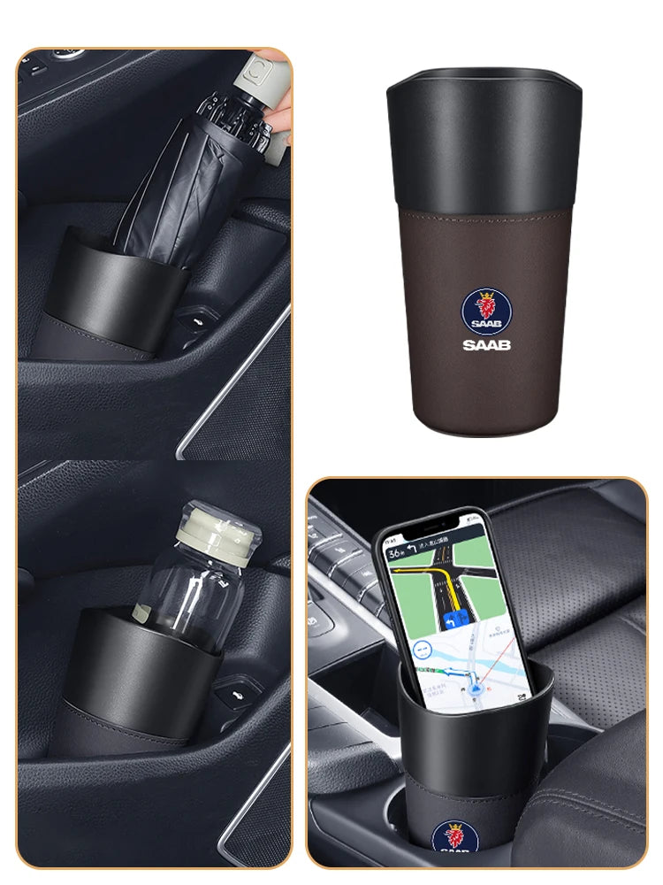 Car Trash Bin Console Rubbish Cans Storage Phone Holder Garbage Box For SAAB 9-3 9-5 93 9000 900 9-7 600 99 9-X 97X Turbo GT750