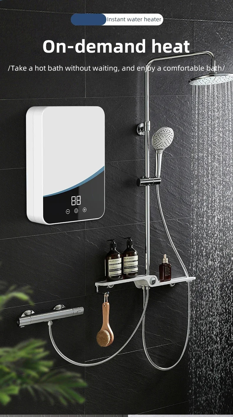 Tankless Mini Hot Water Heater Thermostatic Washing Heating System with Digital Display for Home Kitchen Bathroom