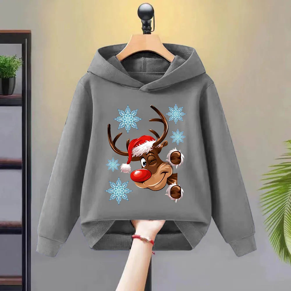 Christmas deer multi-color casual jacket pullover sweatshirt top, autumn and winter clothing quality hoodie cartoon children's