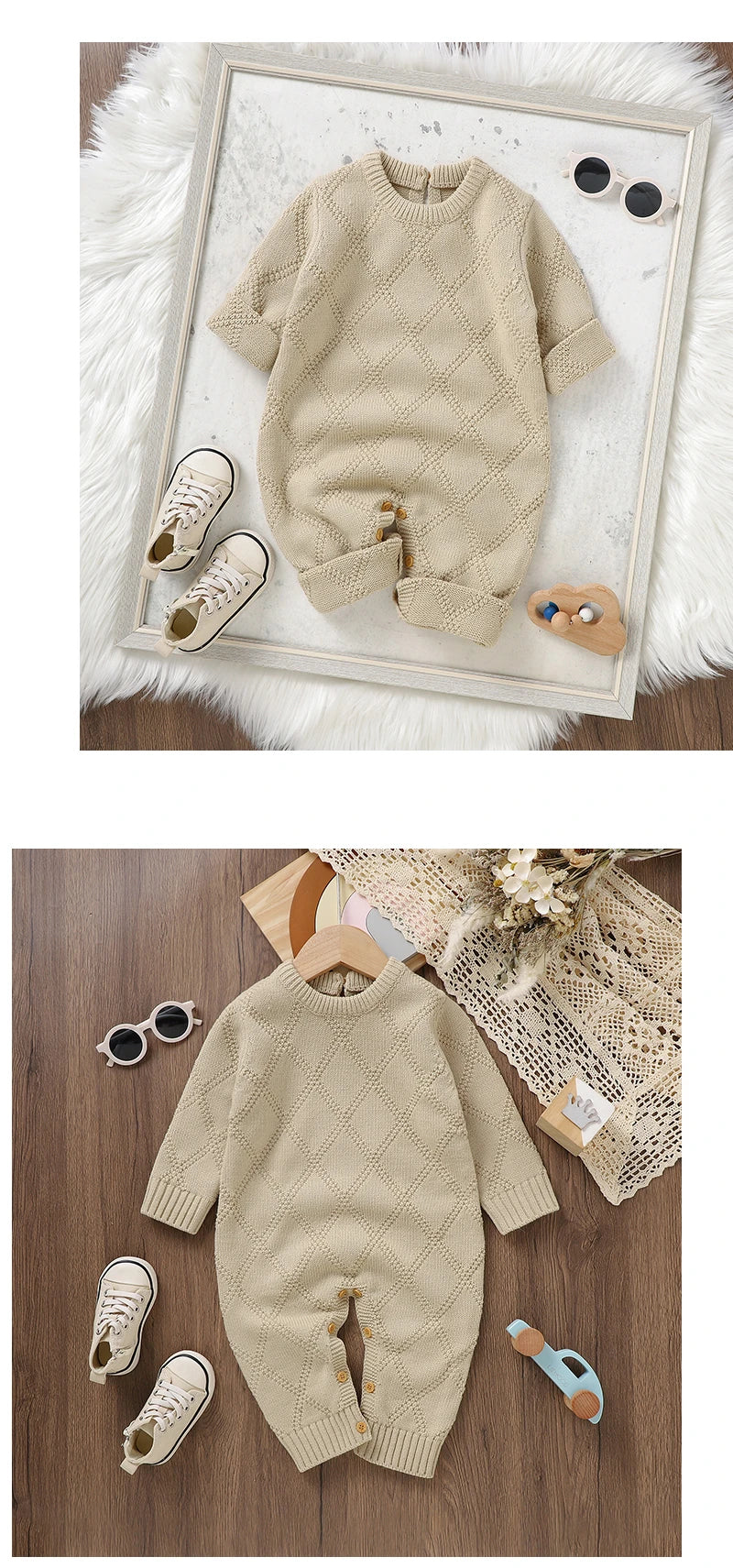 New Spring Autumn Solid Color Knitted Acrylic Long Sleeve 1-18 Months Newborn Baby Boys Girls Rompers Jumpsuit Bodysuit DGUKYM