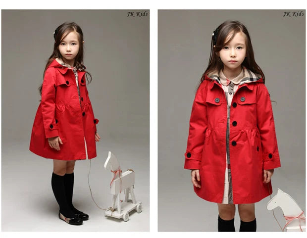 Children Girls Sweatshirt New Spring Autumn Birthday Present Long Style Hooded Coat for Girl Kids Jacket Red Windbreaker Coat
