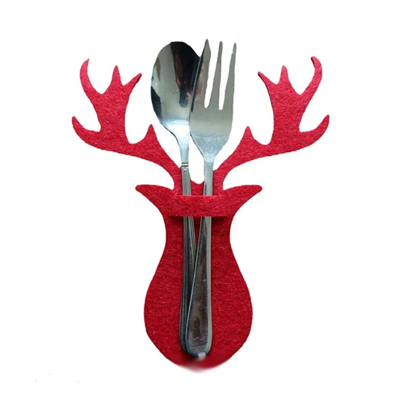 Christmas Tree Cutlery Knife Fork Covers Table Decor Elk Xmas Tableware Pocket Holder Bags New Year Party Decorations