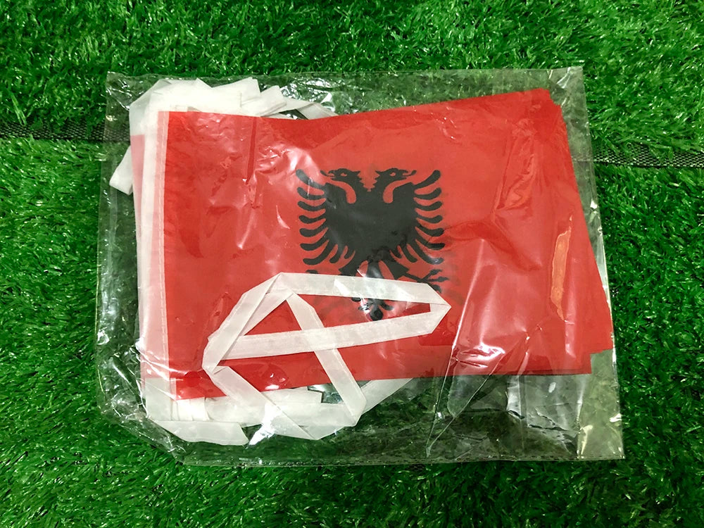 SKY FLAG Albania bunting flags 20pcs/lot 14x21cm Albania String Banner small polyester flying Buntings flags for decoration