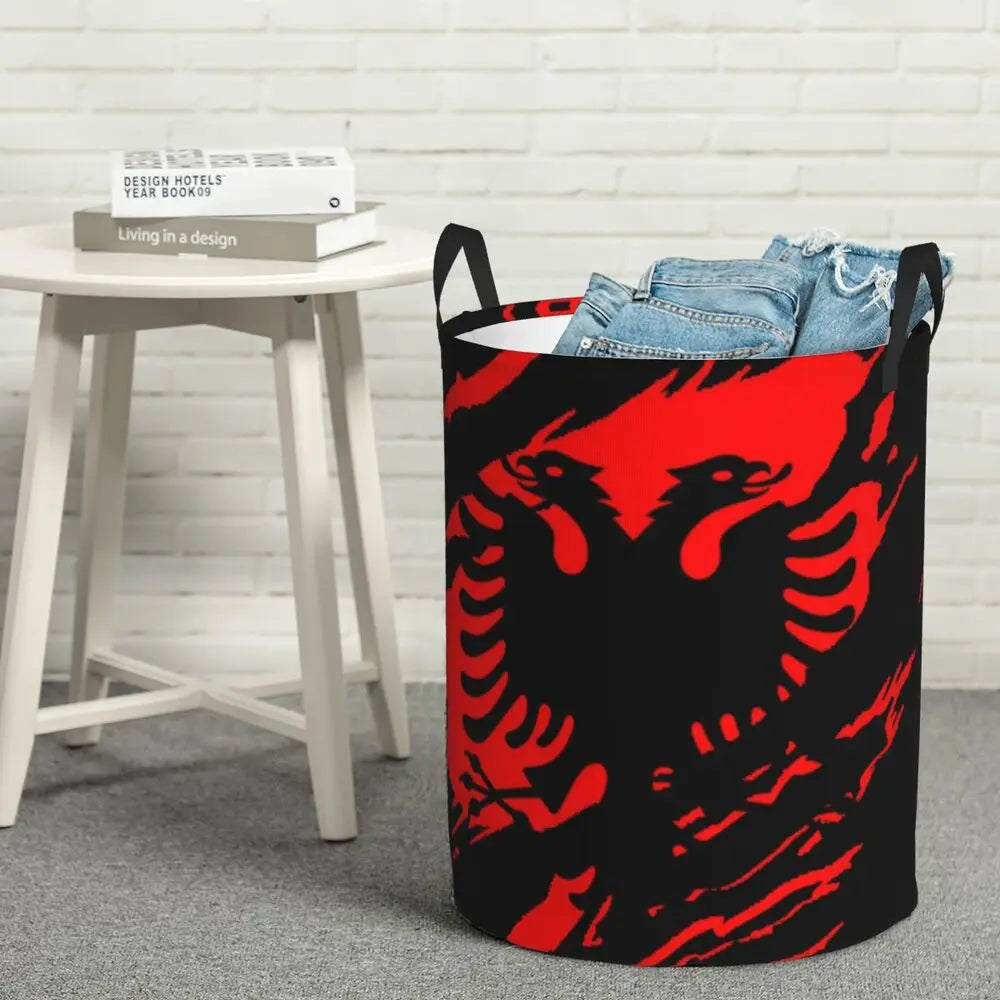 Albania Laundry Basket Foldable Albanian Pride Clothes Hamper for Baby Kids Toys Storage Bin
