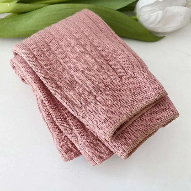 Spring Autumn Baby Children Leggings Soild Color Cotton Ribbed Pants Kids Stretch Knitting Trousers Girls Versatile Cropped Pant