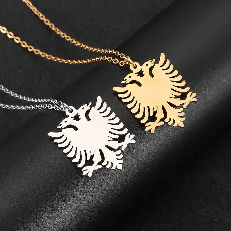 Stainless Steel Necklaces Albania Eagle Pendant Coat of Arms Double Headed Eagle Choker Male Chain Necklace For Women Jewelry