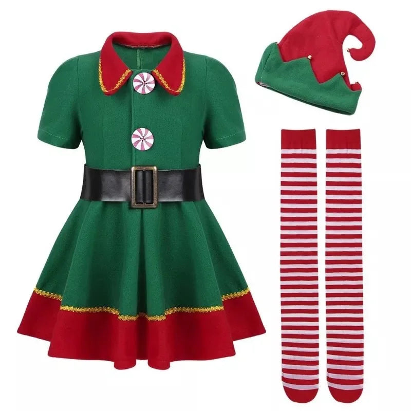 Christmas Dress for Little Girls Santa Claus Cosplay Toddler Kids Fancy Xmas Costume with Hat Child New Year Clothing Set Frocks