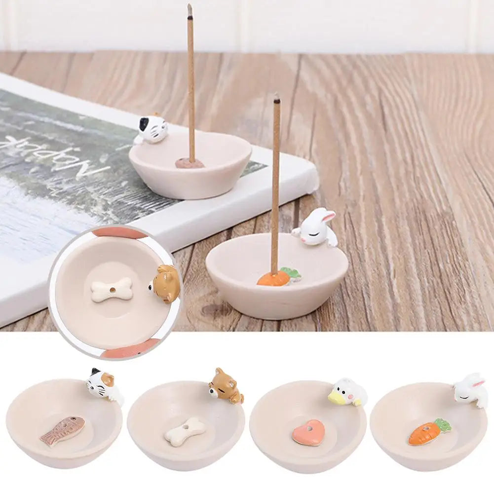 Cartoon Animal Incense Seat Small Incense Burner Incense Indoor Home Office Ornaments Animal Theme Cat Incense Stick Holder