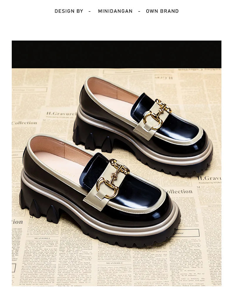 Spring Autumn Platform Shoes for Women British Style Loafers Leather Casual Shoe Thick-soled Heightened Pumps Breathable Zapatos