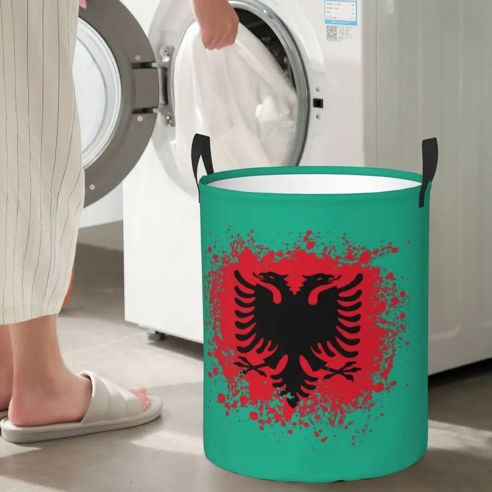 Albania Laundry Basket Foldable Albanian Pride Clothes Hamper for Baby Kids Toys Storage Bin