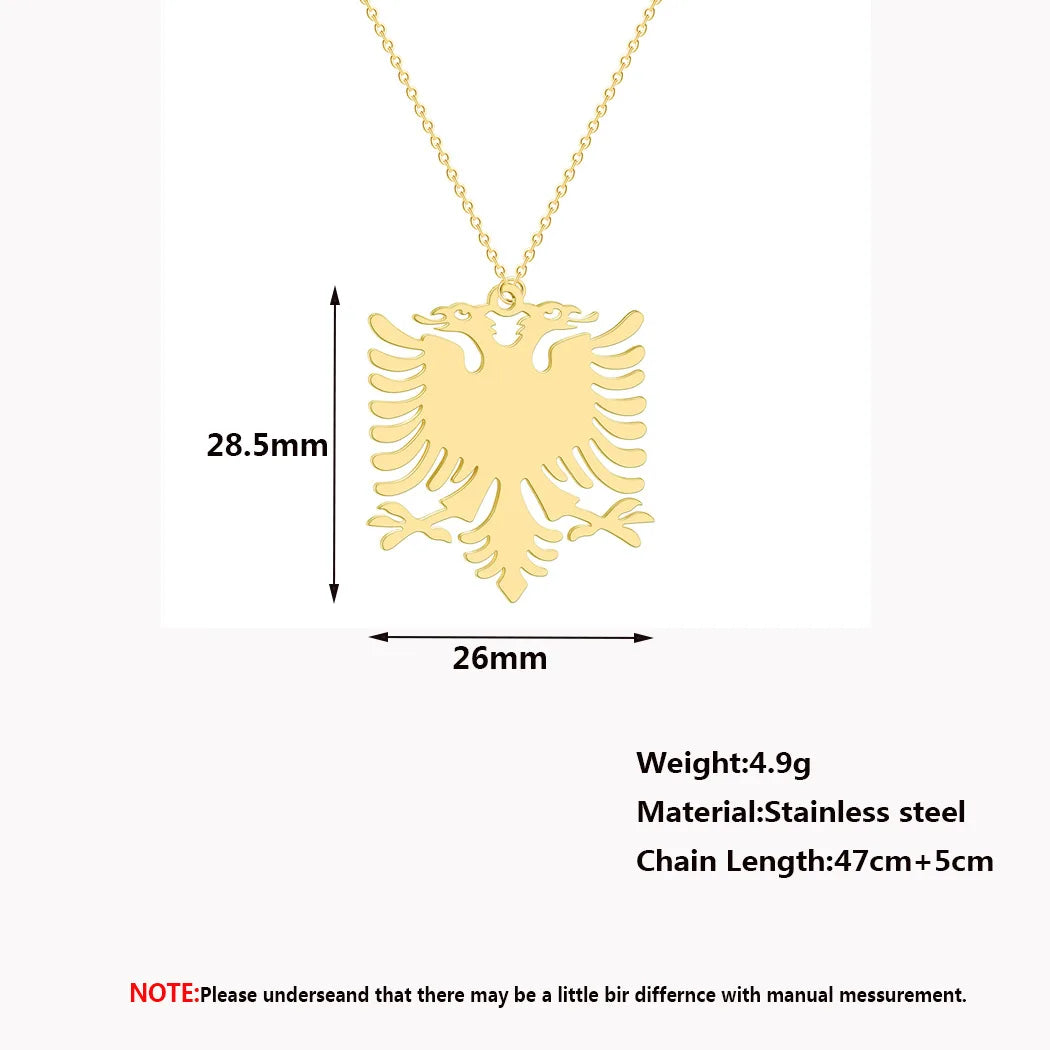 Stainless Steel Albanian Double Headed Eagle Necklace Russian Albania Flag Eagle Pendants Emblem Ethnic Jewelry Gifts Choker