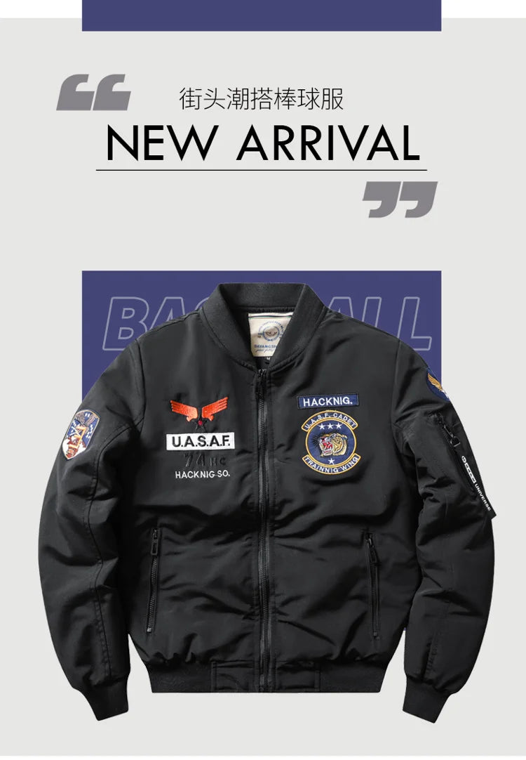Bomber Jacket Ma1 Air Force Pilot Casual New Arrival Military Style Men Thick Fleece Velvet Coat Winter Male Green Blue Khaki