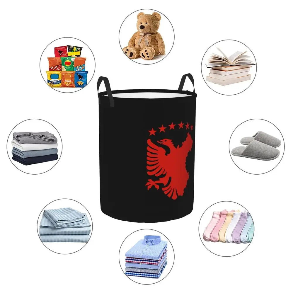 Albania Laundry Basket Foldable Albanian Pride Clothes Hamper for Baby Kids Toys Storage Bin