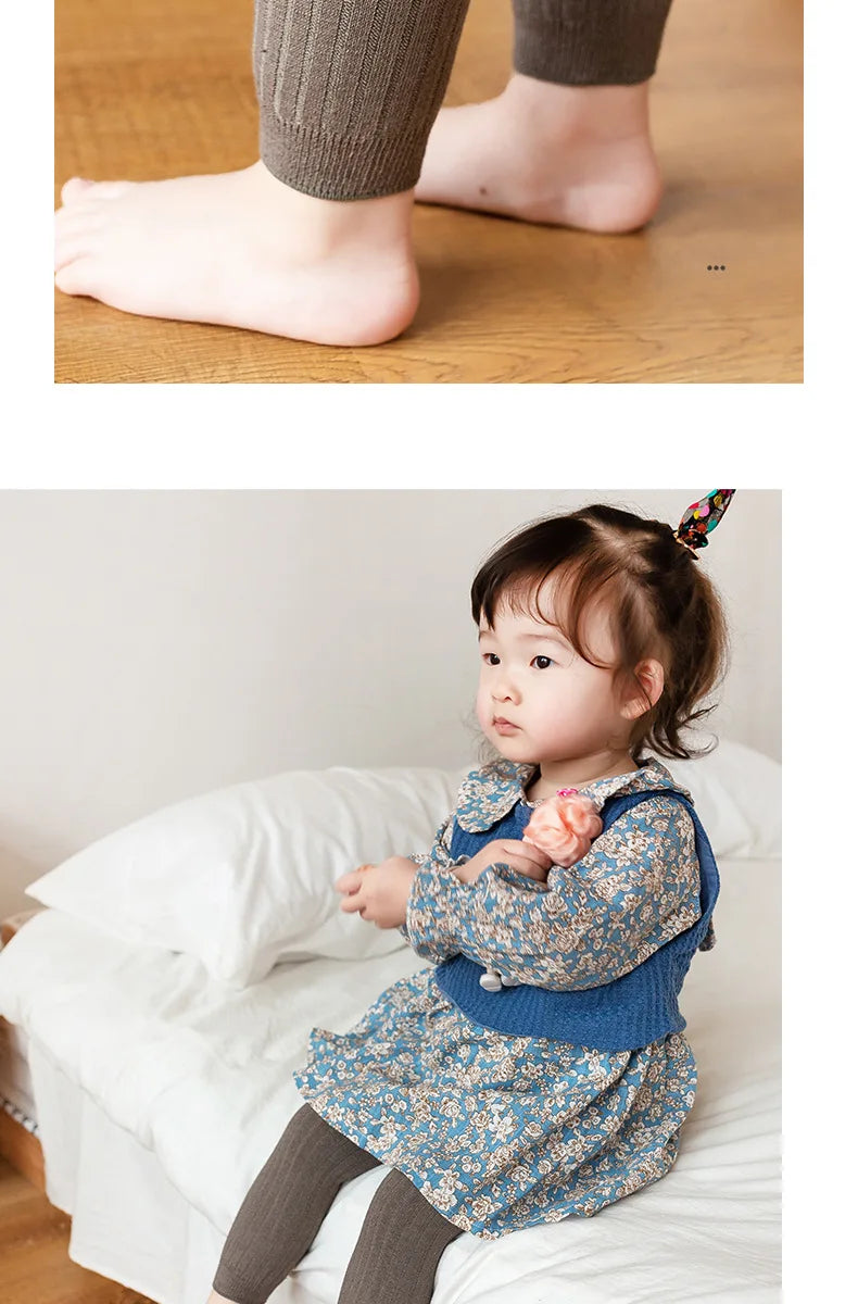 Spring Autumn Baby Children Leggings Soild Color Cotton Ribbed Pants Kids Stretch Knitting Trousers Girls Versatile Cropped Pant