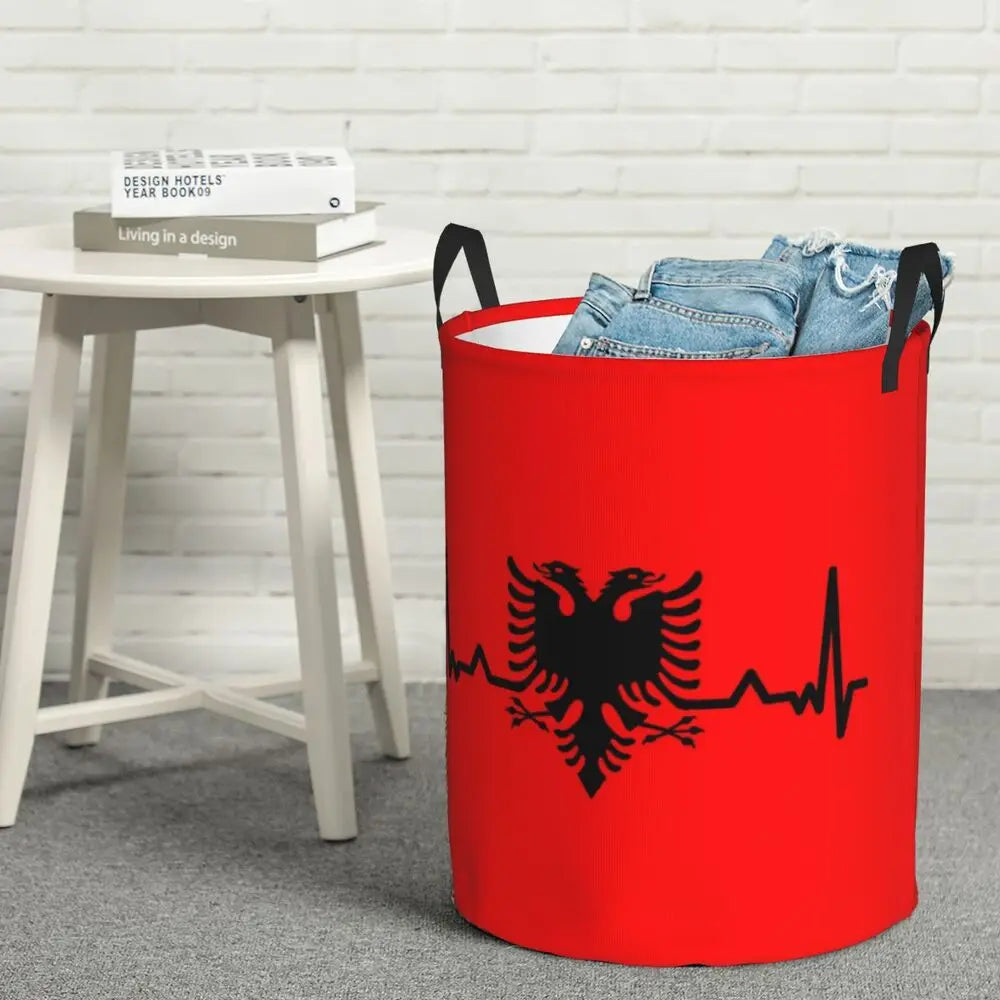 Albania Laundry Basket Foldable Albanian Pride Clothes Hamper for Baby Kids Toys Storage Bin