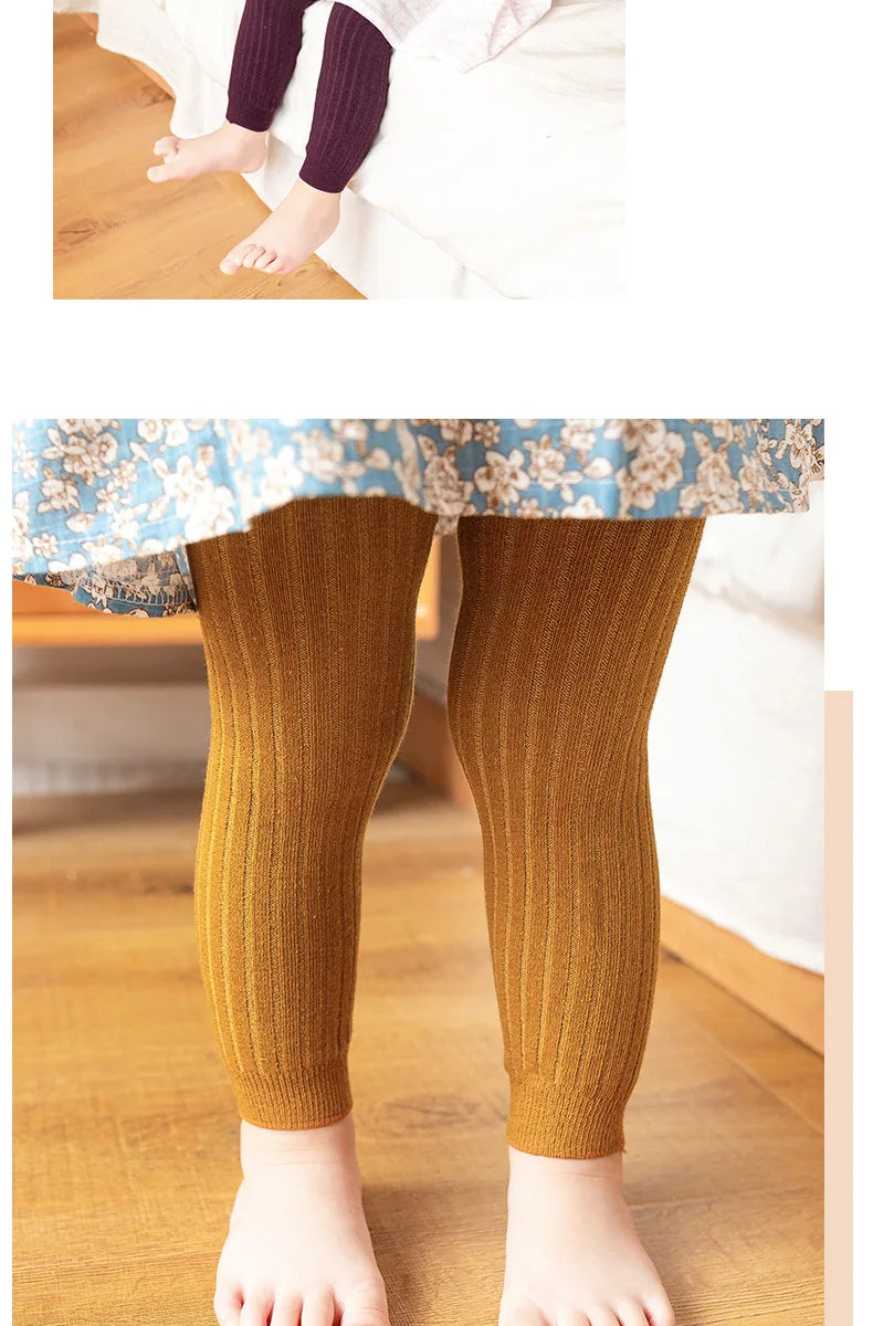Spring Autumn Baby Children Leggings Soild Color Cotton Ribbed Pants Kids Stretch Knitting Trousers Girls Versatile Cropped Pant