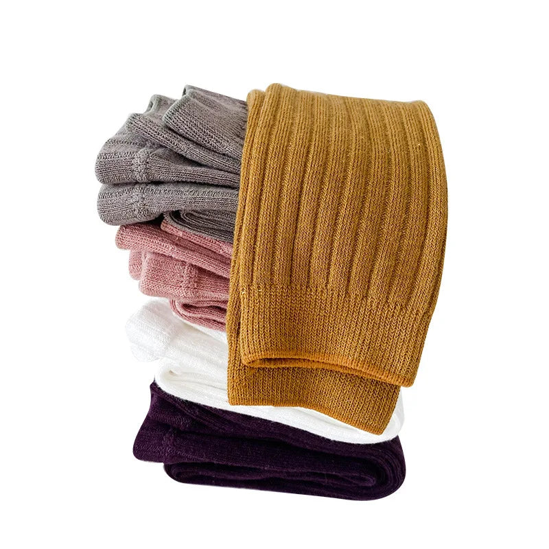 Spring Autumn Baby Children Leggings Soild Color Cotton Ribbed Pants Kids Stretch Knitting Trousers Girls Versatile Cropped Pant