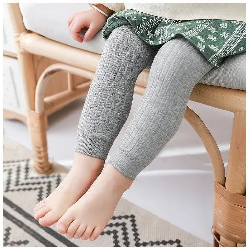 Spring Autumn Baby Children Leggings Soild Color Cotton Ribbed Pants Kids Stretch Knitting Trousers Girls Versatile Cropped Pant