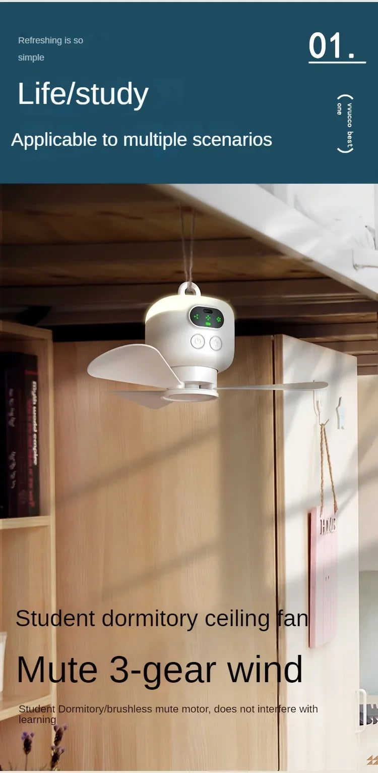Portable USB Rechargeable Mini Fan For Camping, With Light, Suitable For Dormitories, Outdoor Tents, Providing Long-lasting