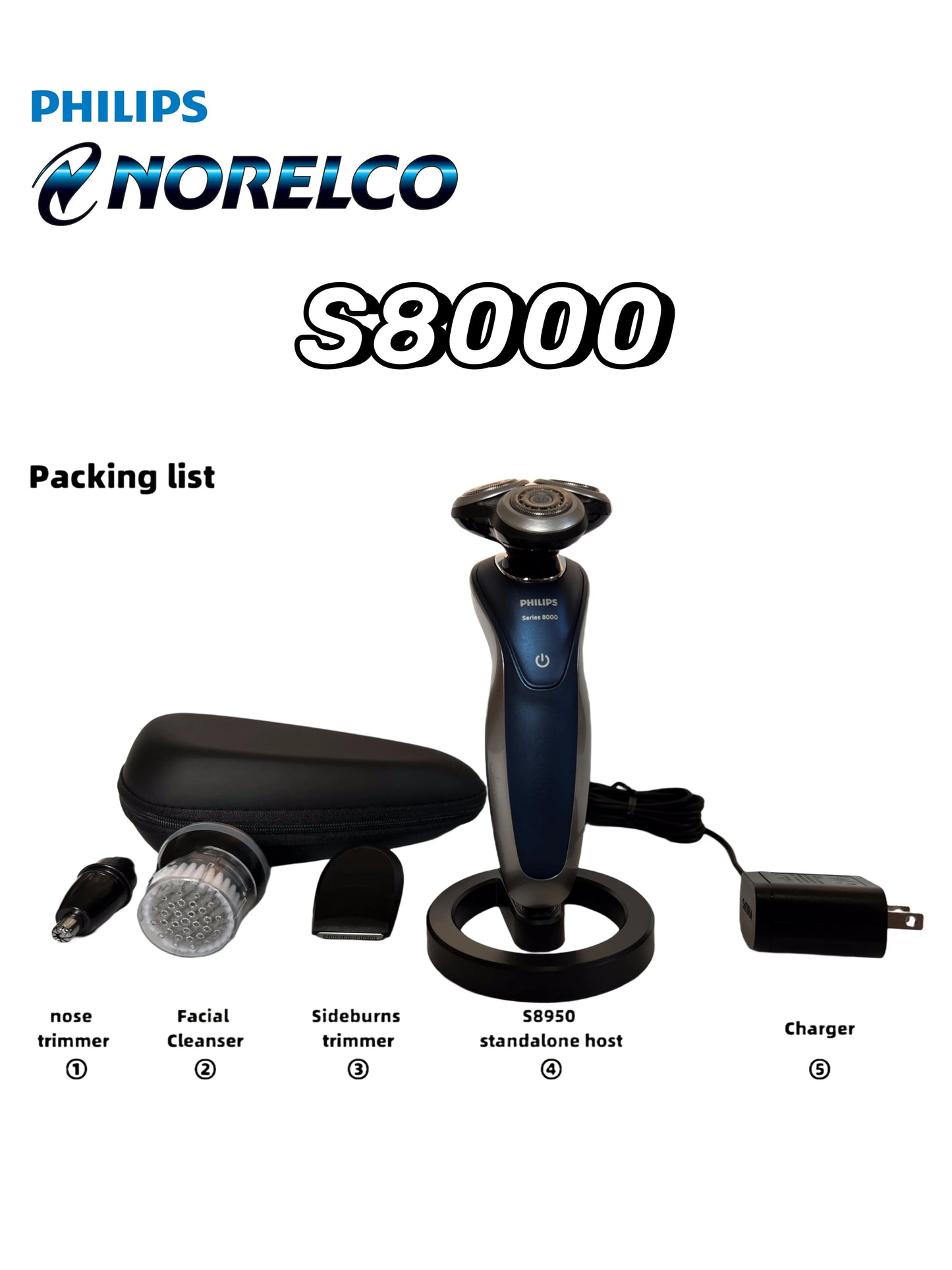 Philips Norelco S8000 Series shaver S8950/91 Rechargeable Wet/Dry Electric Shaver with Beard Styler Attachment Luxury shaver