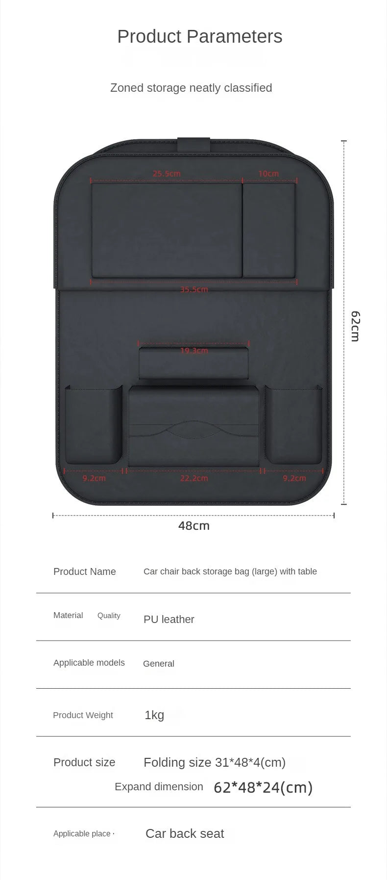 Car Backseat Organizer With Tablet Holder Leather Auto Seat Back Storage Organizer with Foldable Food Tray Tissue Phone Pocket