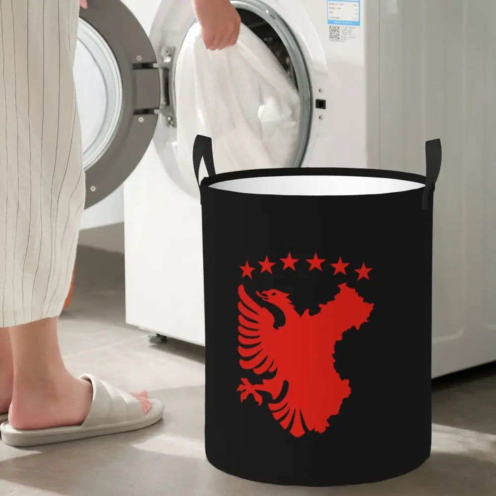 Albania Laundry Basket Foldable Albanian Pride Clothes Hamper for Baby Kids Toys Storage Bin