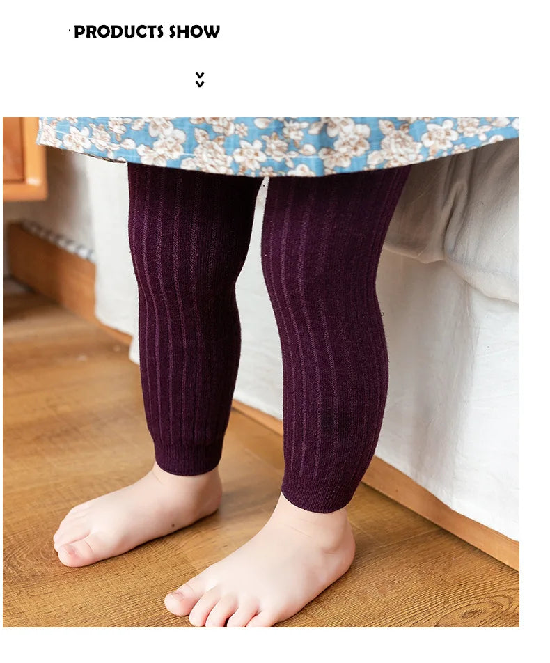 Spring Autumn Baby Children Leggings Soild Color Cotton Ribbed Pants Kids Stretch Knitting Trousers Girls Versatile Cropped Pant