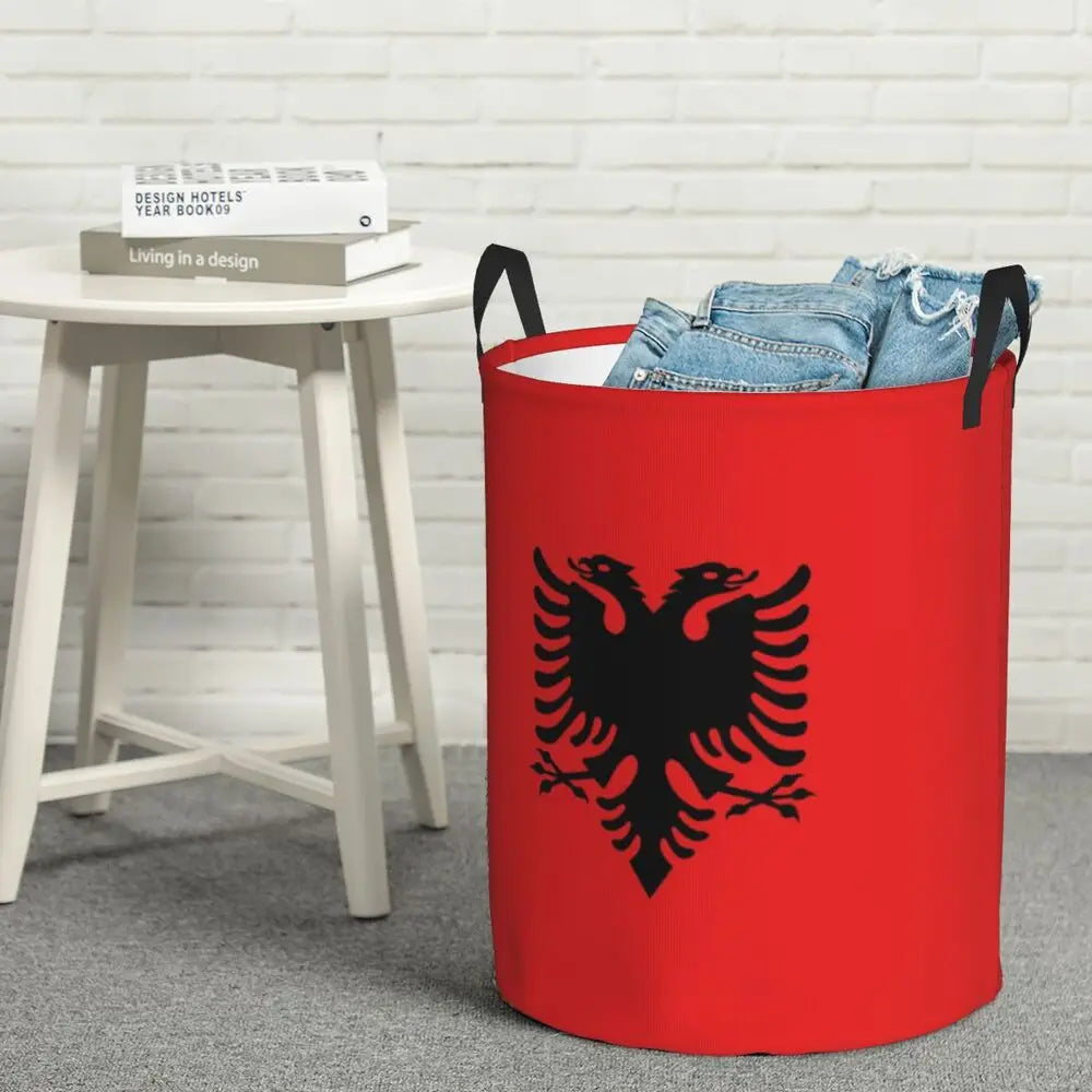 Albania Laundry Basket Foldable Albanian Pride Clothes Hamper for Baby Kids Toys Storage Bin