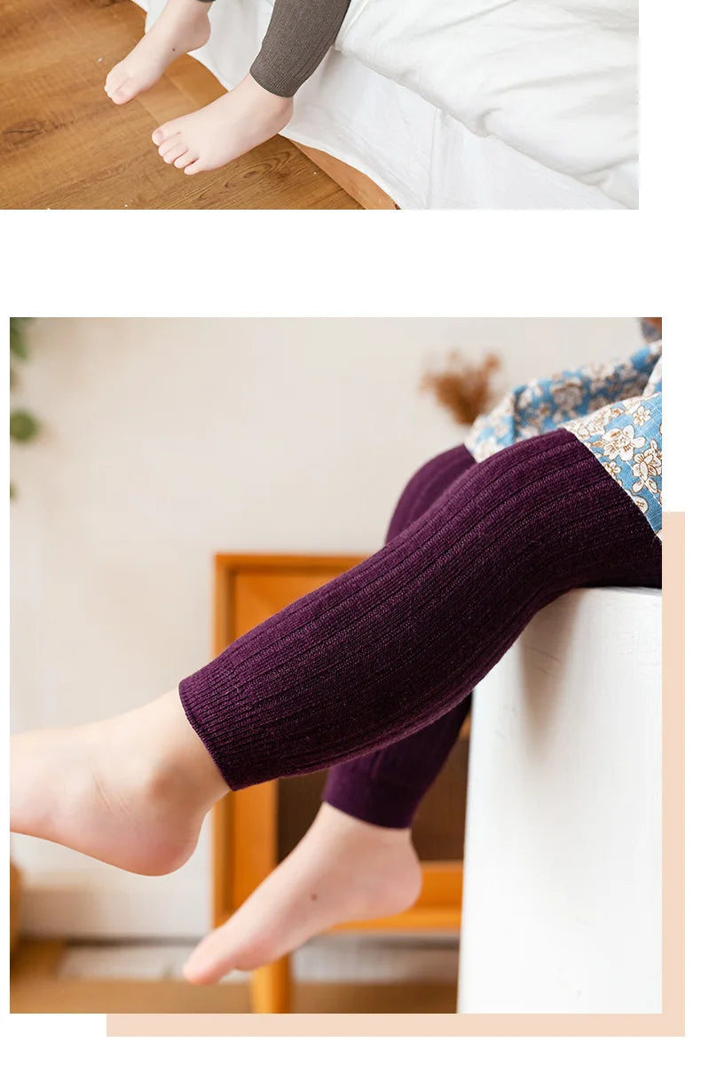 Spring Autumn Baby Children Leggings Soild Color Cotton Ribbed Pants Kids Stretch Knitting Trousers Girls Versatile Cropped Pant